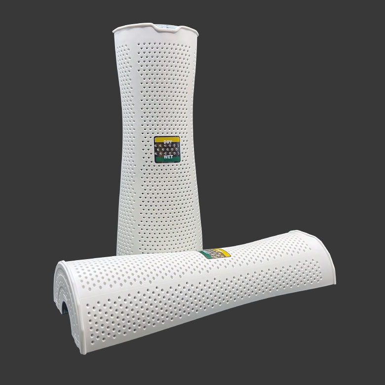 White protective Dry Styx Tower with brand logo on a light green background