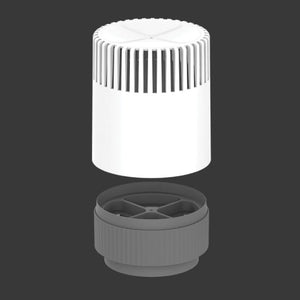 White and gray cylindrical components on a black background