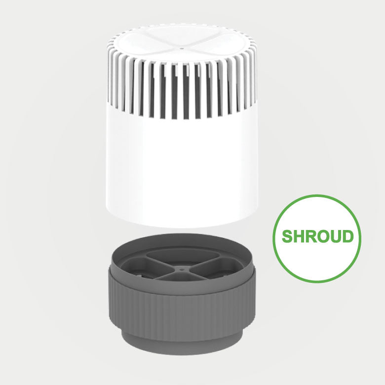 White and gray shroud with 'SHROUD' label on a light gray background